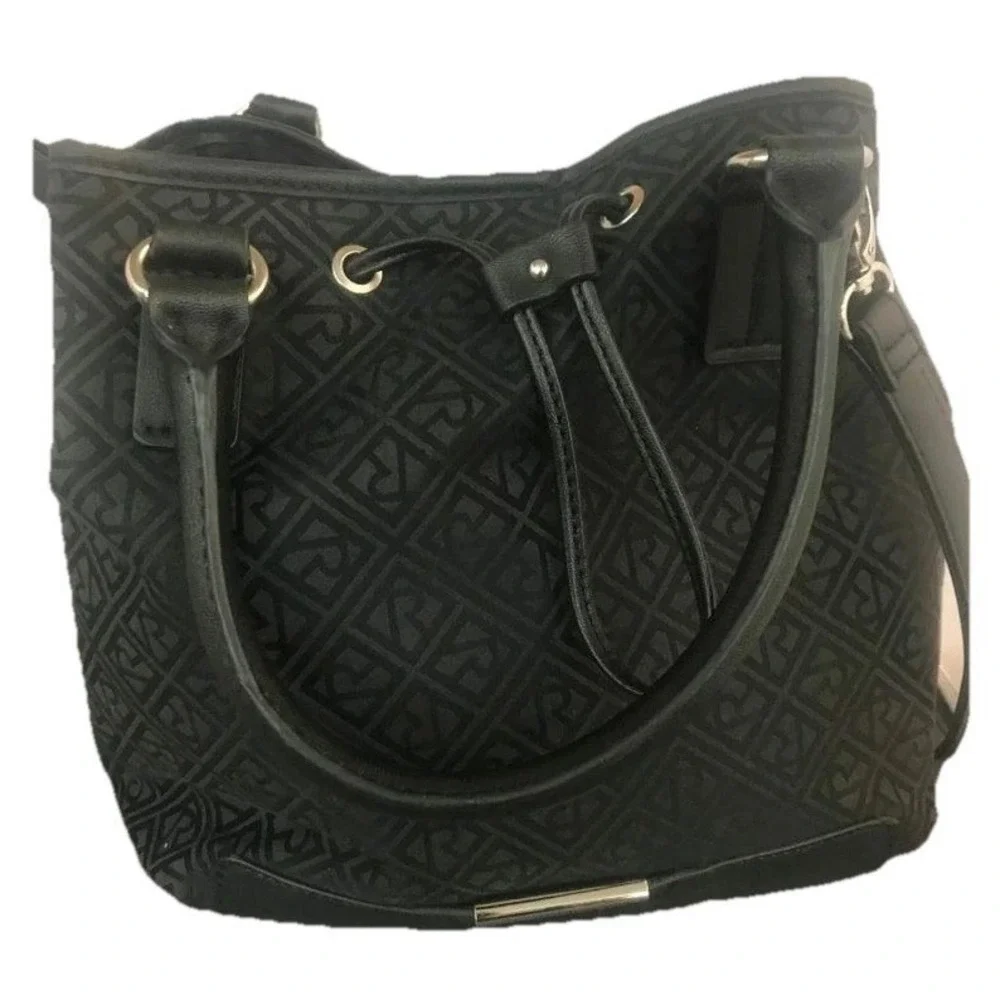 Relic Logo Jacquard Satchel M Black Faux Leather Trim Shoulder Bag Classic Chic